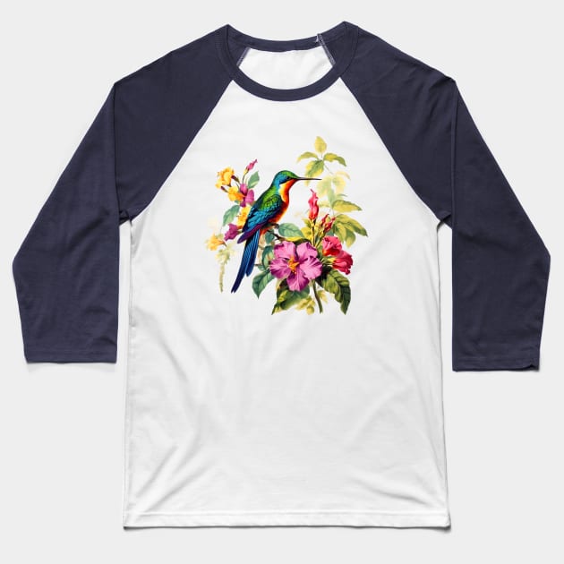 Vintage Hummingbird Illustration Backyard Bird Watchers Baseball T-Shirt by Pine Hill Goods